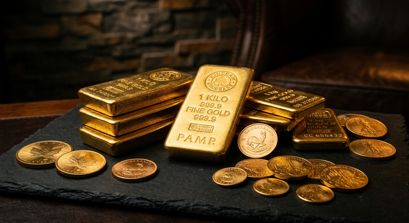 Goldbarren und steigende Kursanzeige